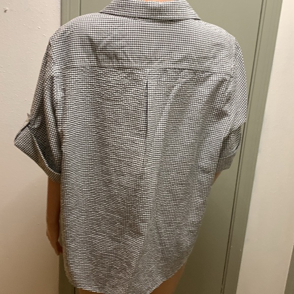 C. D. Daniels Short Sleeve black and white small checkered Button Down Blouse - Picture 8 of 17